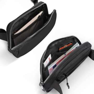 Bomvabe Black Fanny Pack for Women Girls Boys Teens, Crossbody Bag with Adjustable Strap 32" to 51", 1L Mini Belt Bag, Small Waist Bag Lightweight for Travel Sport Running Cycling Hiking