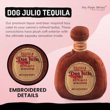 Dog Diggin Designs Libation Station Collection | Unique Squeaky Parody Plush Dog Toys – Shaken, Not Stirred