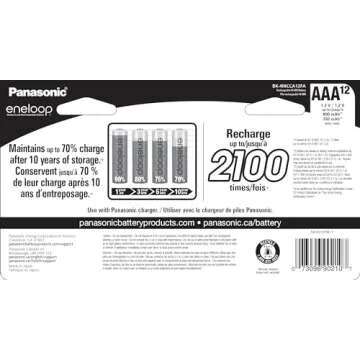 Eneloop Panasonic BK-4MCCA12FA AAA 2100 Cycle Ni-MH Pre-Charged Rechargeable Batteries, 12-Battery P...