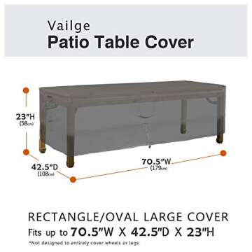 Vailge Veranda Rectangular/Oval Patio Table Cover, Heavy Duty and Waterproof Outdoor Lawn Patio Furn...