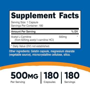 Nutricost Acetyl L-Carnitine 500mg - 180 Capsules for Energy and Focus
