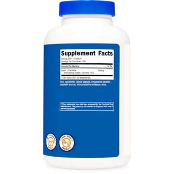 Nutricost Acetyl L-Carnitine 500mg 180 Capsules Gluten Free