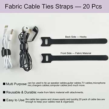 Electronics Organizer 8 Sections Clear Acrylic Cable Storage Bin Box Cord Holder with 20 PCS Reusable Fastening Fabric Cable Ties Straps Cord Wraps (8 Sections/Without Cover)