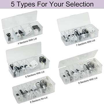 Electronics Organizer 8 Sections Clear Acrylic Cable Storage Bin Box Cord Holder with 20 PCS Reusable Fastening Fabric Cable Ties Straps Cord Wraps (8 Sections/Without Cover)