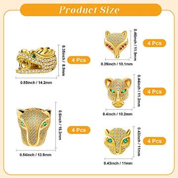 20 Pieces Rhinestone Leopard Tiger Dragon Head Beads Cubic Zirconia Animals Shape Beads 5 Styles Lar...