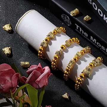 20 Pieces Rhinestone Leopard Tiger Dragon Head Beads Cubic Zirconia Animals Shape Beads 5 Styles Large Hole Spacer Beads Charms for DIY Necklace Bracelets Jewelry Making (Gold, White Zircon)