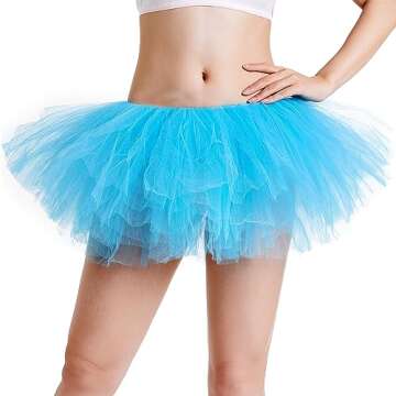 Phantomon Tutu Skirt Women's Teens Classic Elastic 5 Layered Tulle Ballet Skirt, 1950s Vintage Style Short Skirt, Adult Size (Light Blue)