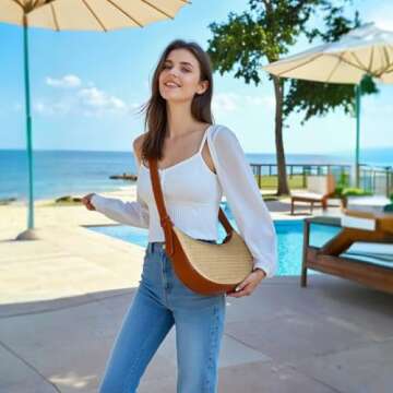 Herald Straw Crossbody Bag for Women Beach Woven Hobo Handbag Summer Chic Crescent Shoulder Purses w...
