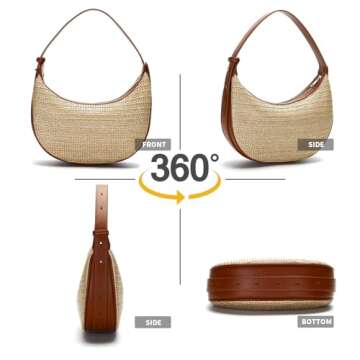 Herald Straw Crossbody Bag for Women Beach Woven Hobo Handbag Summer Chic Crescent Shoulder Purses with Adjustable Strap (Brown)