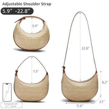 Herald Straw Crossbody Bag for Women Beach Woven Hobo Handbag Summer Chic Crescent Shoulder Purses with Adjustable Strap (Brown)