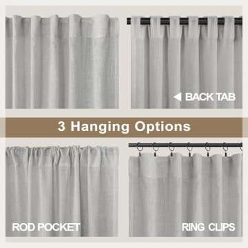 Long Grey Curtains 108 Inches for Living Room Set of 2 Panels Rod Pocket Back Tab Drapes Light Filtering Thick Sheer Linen Semi Privacy Dove Gray Curtains for Mens Office Bedroom Patio Door 9 FT Tall