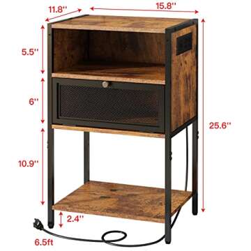 SOOWERY Dresser for Bedroom with Charging Station, Wood Dresser with 3 Tiers Storage Space and Door, Bedroom Dresser with USB Ports and Outlets, Rustic Brown