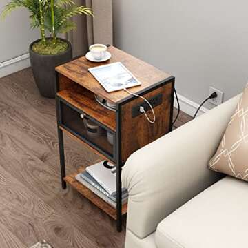 SOOWERY Dresser for Bedroom with Charging Station, Wood Dresser with 3 Tiers Storage Space and Door, Bedroom Dresser with USB Ports and Outlets, Rustic Brown