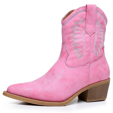 GLOBALWIN Pink Cowboy Boots for Women - Chic Mid Calf Fashion with Comfort