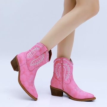 GLOBALWIN Stylish Pink Cowboy Boots for Women