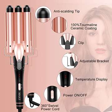 Curling Iron Set 5 in 1,MAXT Curling Wand Set Interchangeable Triple Barrel Curling Iron and Curling Brush Ceramic Barrel Wand Curling Iron(0.35”-1.25”)