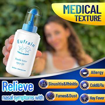Eufrain Neti Pot Sinus Rinse Nasal Wash Irrigation System Sinus Rinse Bottle for Adult & Kid with 30 Saline Packets and Drying Rack Relieves Nasal Congestion and Irritation from Cold, Flu, Allergies