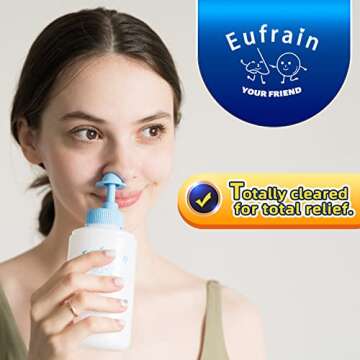 Eufrain Neti Pot Sinus Rinse Nasal Wash Irrigation System Sinus Rinse Bottle for Adult & Kid with 30 Saline Packets and Drying Rack Relieves Nasal Congestion and Irritation from Cold, Flu, Allergies