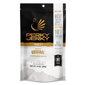 Perky Jerky Original Turkey Jerky 14oz - Healthy Snack with Bold Flavor, Low Sodium & High Protein