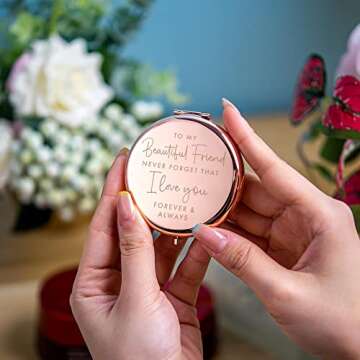 Best Friend Birthday Gifts for Friend | Sentimental Friend Gift Ideas for Women | Friendship Gifts for BFF, Bestfriend, Besties, Long Distance, Christmas | I Love You Friend | Rose Gold Compact Mirror