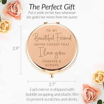 Best Friend Birthday Gifts for Friend | Sentimental Friend Gift Ideas for Women | Friendship Gifts for BFF, Bestfriend, Besties, Long Distance, Christmas | I Love You Friend | Rose Gold Compact Mirror