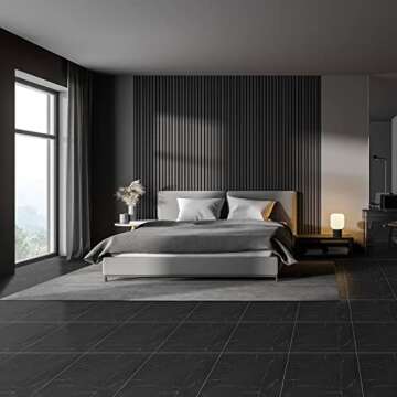 48 Pieces Vinyl Flooring Peel and Stick Floor Tile Stick on Floor Tile Self Adhesive Waterproof Bathroom 12 x 12 Inch for Bathroom Kitchen Bedroom Living Room(Black Marble)