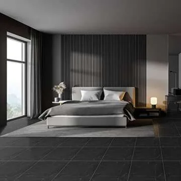 48 Pieces Vinyl Flooring Peel and Stick Floor Tile Stick on Floor Tile Self Adhesive Waterproof Bathroom 12 x 12 Inch for Bathroom Kitchen Bedroom Living Room(Black Marble)