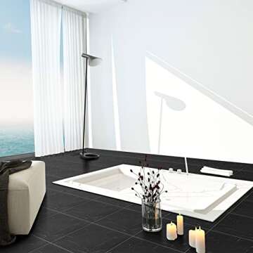 48 Pieces Vinyl Flooring Peel and Stick Floor Tile Stick on Floor Tile Self Adhesive Waterproof Bathroom 12 x 12 Inch for Bathroom Kitchen Bedroom Living Room(Black Marble)