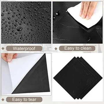 48 Pieces Vinyl Flooring Peel and Stick Floor Tile Stick on Floor Tile Self Adhesive Waterproof Bathroom 12 x 12 Inch for Bathroom Kitchen Bedroom Living Room(Black Marble)