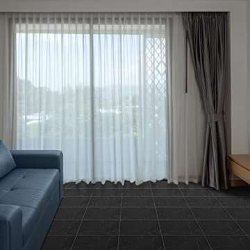 48 Pieces Vinyl Flooring Peel and Stick Floor Tile Stick on Floor Tile Self Adhesive Waterproof Bathroom 12 x 12 Inch for Bathroom Kitchen Bedroom Living Room(Black Marble)