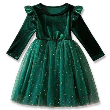 TTYAVO Girl Star Sequins Long Sleeve Princess Casual Dress Size 120 (4-5 Years, 1962 Green)