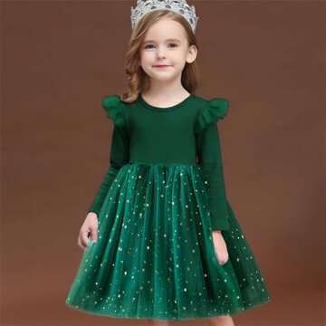 TTYAVO Girl Star Sequins Princess Dress for Kids 4-5