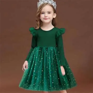TTYAVO Girl Star Sequins Princess Dress for Kids 4-5