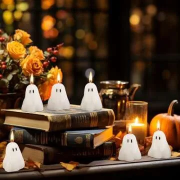 EBaokuup 10 PCS 2'' X 1.6'' Halloween Ghost Candles, Ghost Shaped Decor Candles, Fun Face Spooky Burning Candle for Halloween Party Home and Table Decorations
