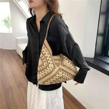 Orgone Beach Bag, Straw Beach Tote Knit bags, Summer Woven Handbag, Shoulder Boho Bag for Women