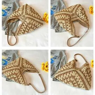 Orgone Beach Bag, Straw Beach Tote Knit bags, Summer Woven Handbag, Shoulder Boho Bag for Women