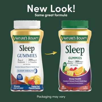 Nature's Bounty Sleep Gummies, 3mg Melatonin and 200mg L-theanine, 100% Drug-Free Sleep Aid, Promote...