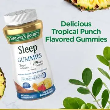 Nature's Bounty Sleep Gummies, 3mg Melatonin and 200mg L-theanine, 100% Drug-Free Sleep Aid, Promotes A Sound Sleep Cycle, 60 Count