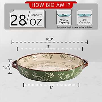 AVLA 2 Pack Ceramic Pie Pan, 9 Inch Round Baking Dish with Double Handle, 28 Ounce Deep Quiche Plate...