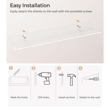 HBlife 24 Inches Floating Shelves Wall Mounted Clear Acrylic Shelves for Figures, Invisible Floating Bookshelf for Kids and Nursery, 2 Pack (5MM Thick)