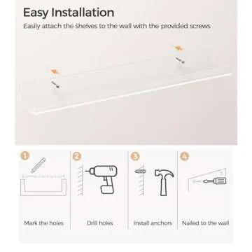 HBlife 24 Inches Floating Shelves Wall Mounted Clear Acrylic Shelves for Figures, Invisible Floating Bookshelf for Kids and Nursery, 2 Pack (5MM Thick)