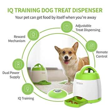 PETGEEK Automatic Dog Treat Dispenser with Button - Puzzle Memory Training Dog Button Feeder, Pet Geek Button Treat Food Dispensing Dog Toys Interactive, Iq Training Dog Feeder (Green)
