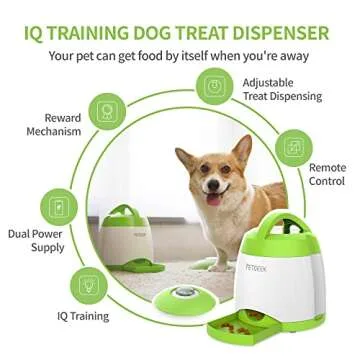 PETGEEK Automatic Dog Treat Dispenser with Button - Puzzle Memory Training Dog Button Feeder, Pet Geek Button Treat Food Dispensing Dog Toys Interactive, Iq Training Dog Feeder (Green)