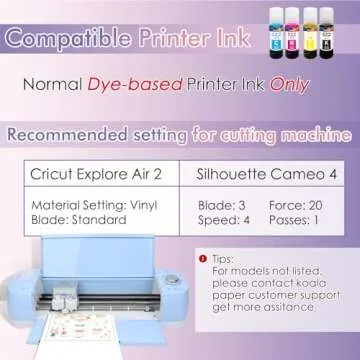 Koala Printable Vinyl Sticker Paper for Inkjet Printers - 20 Sheets Glossy White Water-Resistant Adhesive Label Paper - 8.5x11 Inch, Tear-Resistant, Removable