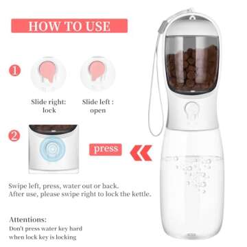 Kactoily Large Dog Travel Water Bottle Portable Leak Proof Pet Water Bottle with Food Container, 2-in-1 Dog Travel Water Bottle for Walking, Portable Water Bottle for Travel, Outdoor(White)