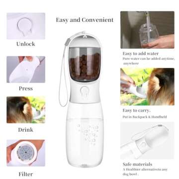 Kactoily Large Dog Travel Water Bottle Portable Leak Proof Pet Water Bottle with Food Container, 2-in-1 Dog Travel Water Bottle for Walking, Portable Water Bottle for Travel, Outdoor(White)