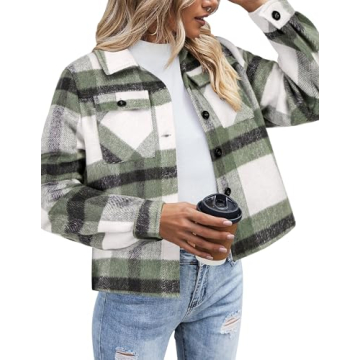 Zeagoo Women's Cropped Flannel Shacket - Trendy Plaid Button Down Jacket for Fall 2024