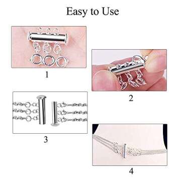 YMCAFZ Layered Necklace Spacer Clasp, 3 Strands Necklaces Slide Magnetic Tube Lock with Lobster Clas...