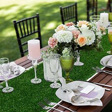 XLX TURF Artificial Grass Table Runner 12x108 Inch, Greenery Synthetic Plants Table Centerpiece Deco...