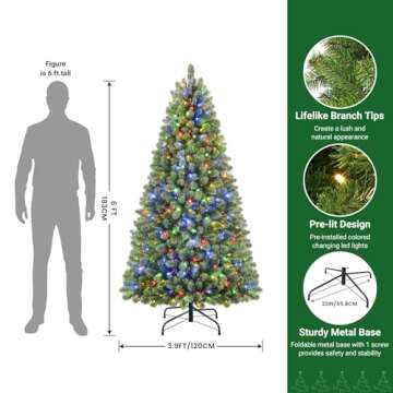 SHareconn 6ft Prelit Premium Artificial Hinged Christmas Tree with Remote Control,Timer, and 330 War...